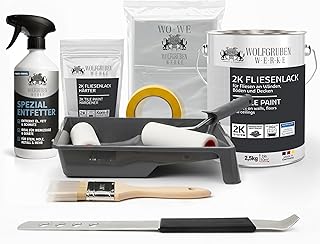 WO-WE Kit Complet Peinture Carrelage 2K pour cuisine, salle de bain, carrelage mural & sol – Gris pierre 2,5 kg