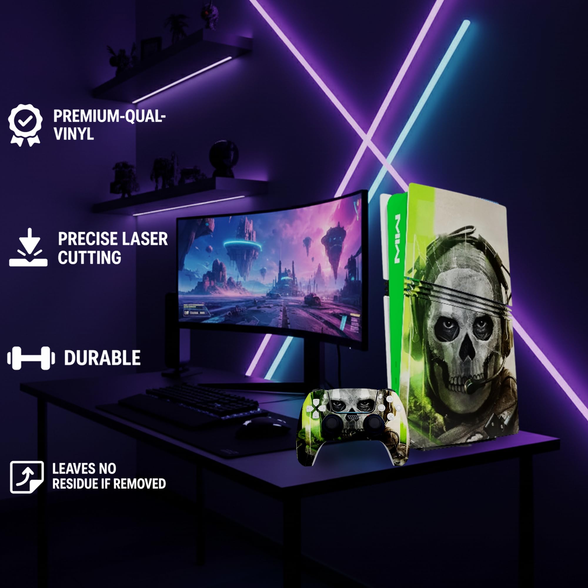 MaD Vision® Extra-Durable Skin Kit per PlayStation 5 (PS5) Disc | Set di Pellicole Adesive in Vinile Opaco per la Console e 2 Controller - per Call of Duty|COD Design