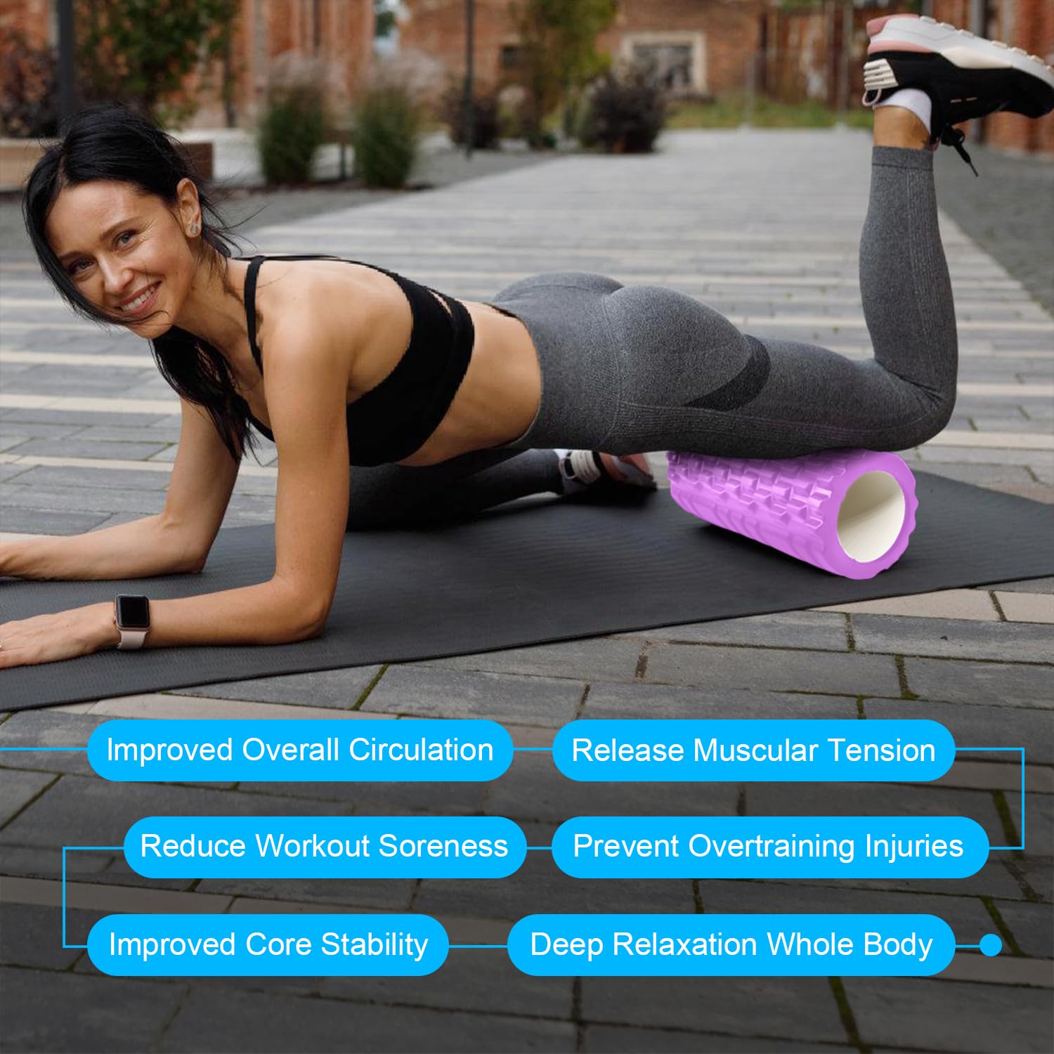 Foam Roller, Vylaier Rullo Massaggio Muscolare per Yoga, Pilates, Stretching, Roller Pilates Massaggio Gambe, Schiena e Braccia, essenziale per rilasciare le tensioni muscolari - 33x14cm