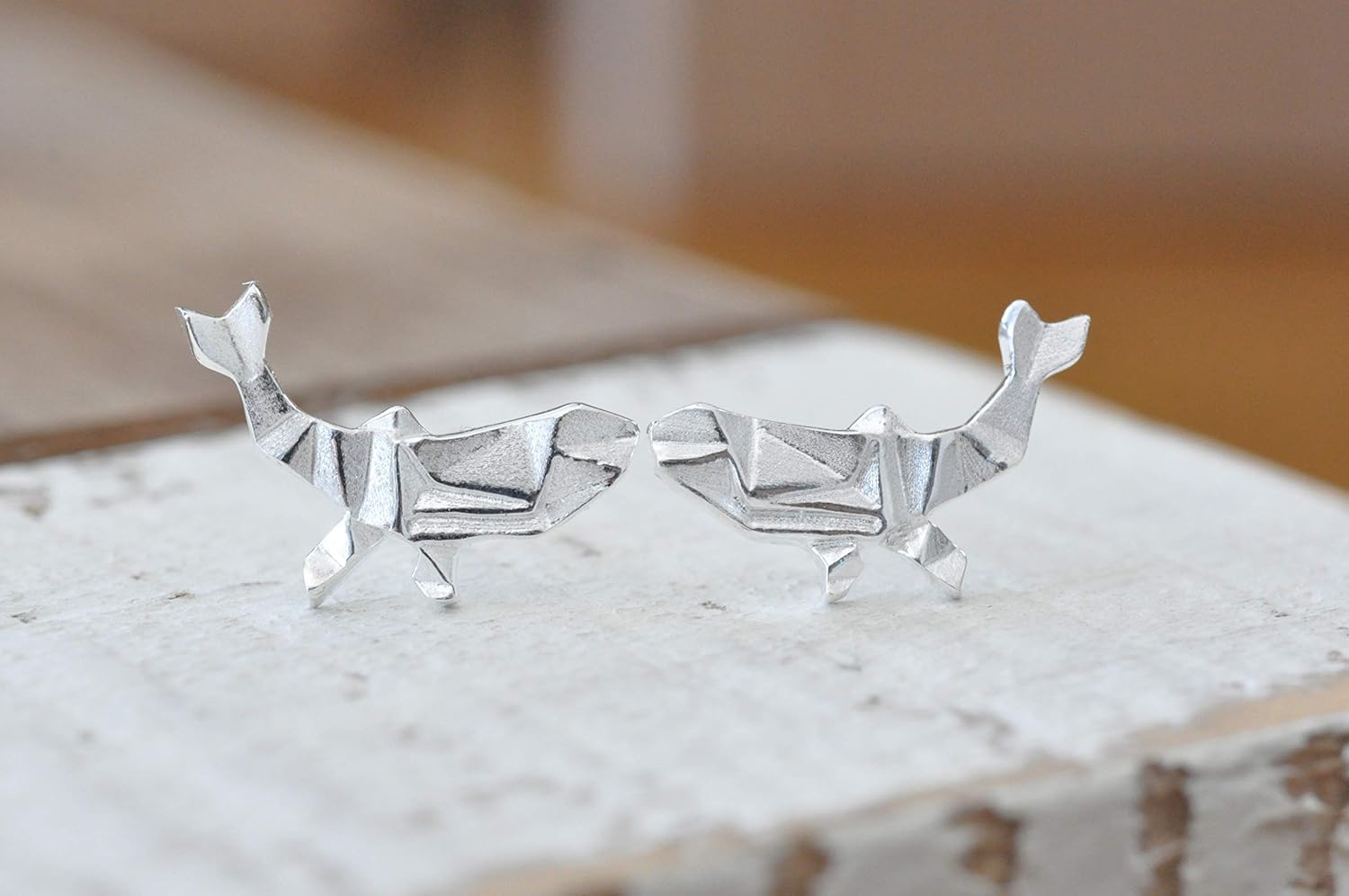 Origami Whale Stud Earrings in Sterling Silver 925 - Image 3