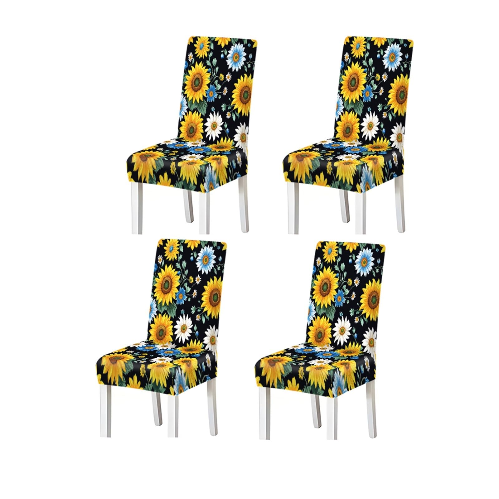 Kxuauv One Color Black Sunflower Daisy Floral Print Dining Chair Covers, Stretch Slipcovers For Home Kitchen Dining Room Party, 2/4/6Pcs Seat Protectors For Restaurant Hotel Party(4Pcschair Cover)