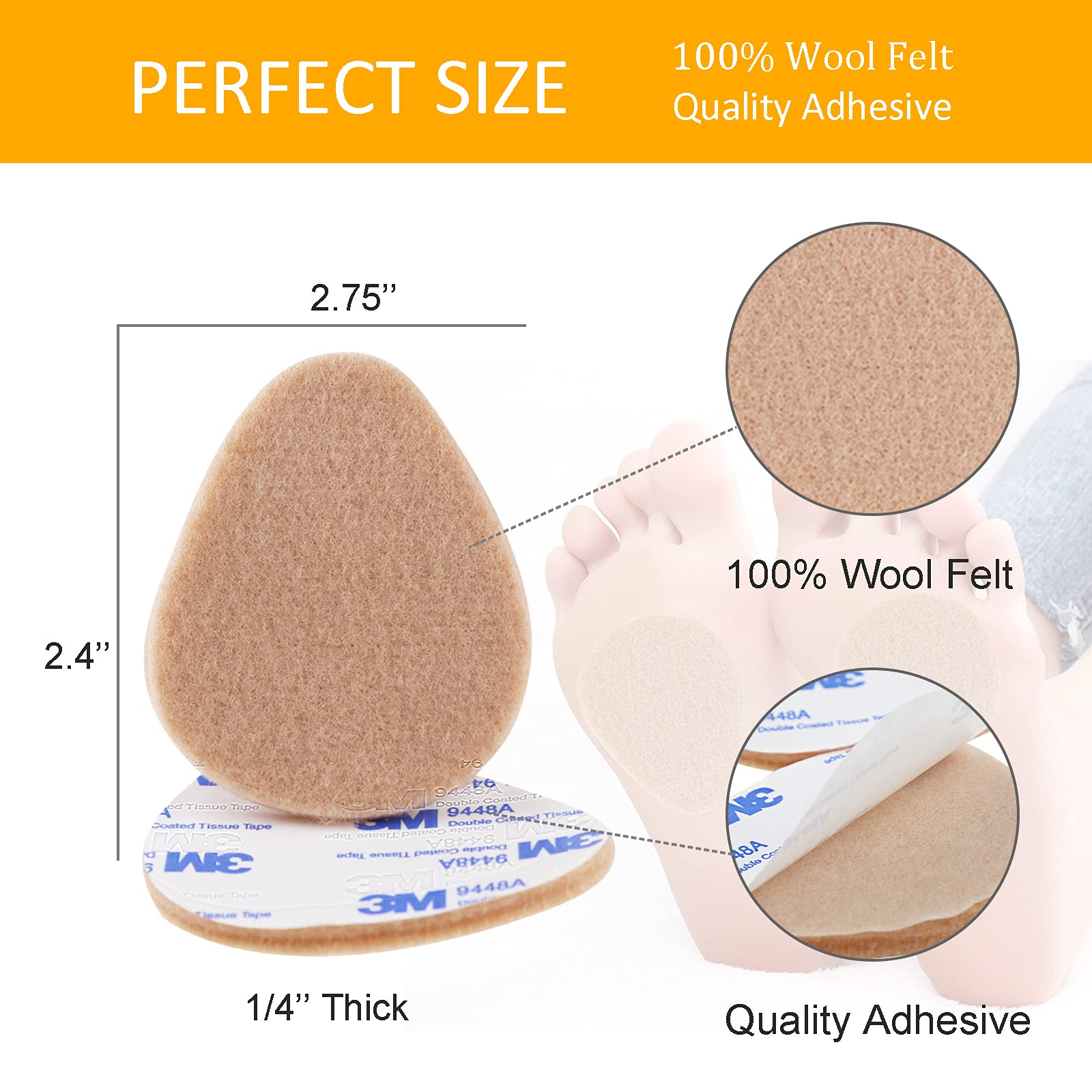 Buy Felt Metatarsal Pads, Ball of Foot Cushions for Forefoot and Sole Support, Foot Pain Relief