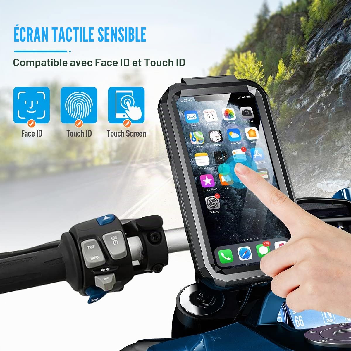Support Telephone Vélo Etanche Support de Guidon Portable Téléphone 360° Rotation Support Smartphone Moto Scooter Détachable, Porte Telephone Velo pour Smartphone 5,5-6,8 Pouces (L)