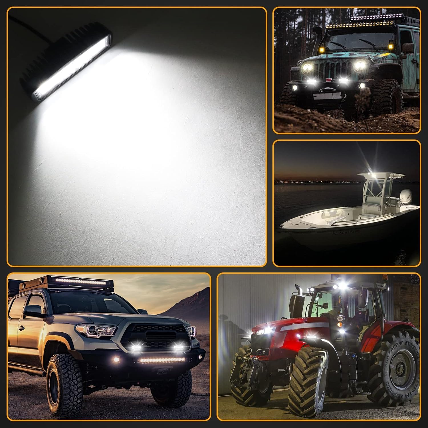 6 inch LED Work Light Bar,24W Spot Flood Combo LED Light Bar 12V 24V Off Road Driving Fog Lights with Mounting Bracket for Jeep Truck SUV ATV Boat Golf Cart Trailer (4 Pack)