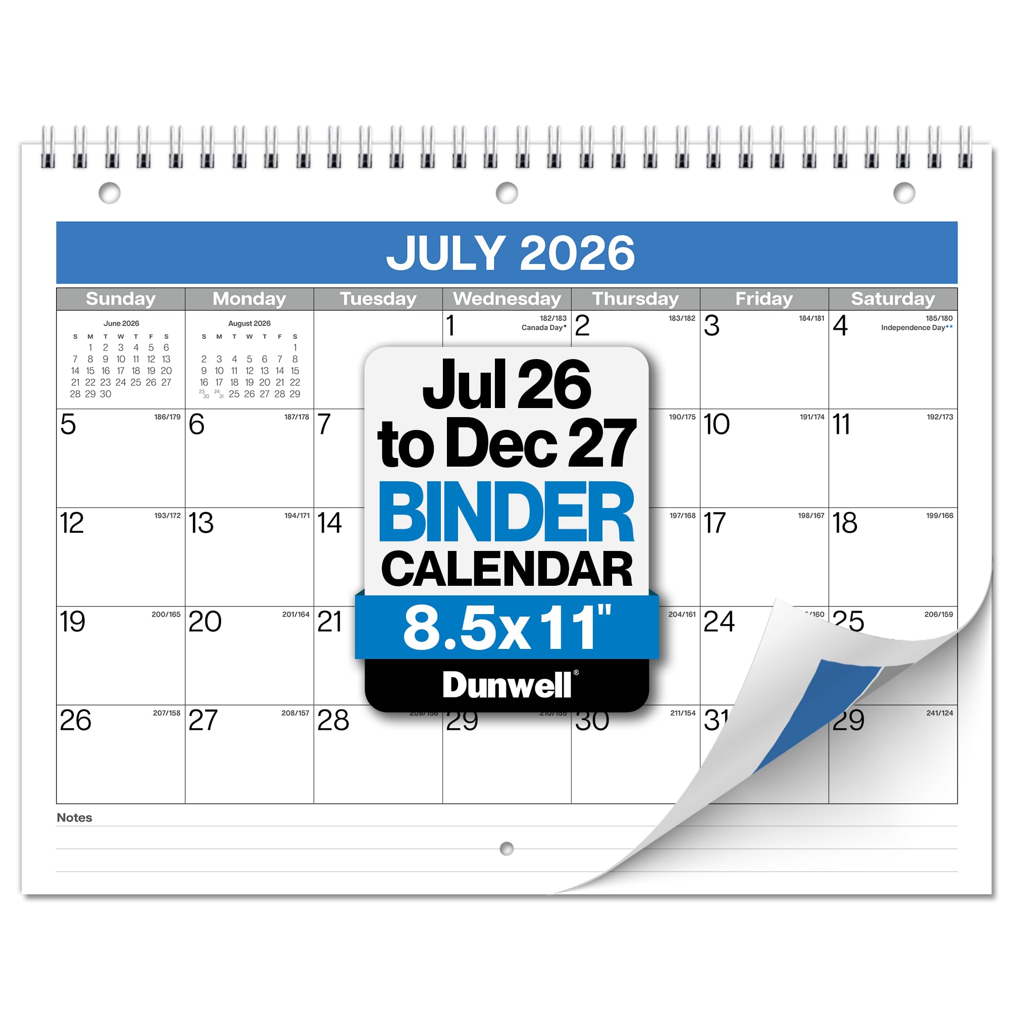 Amazon.com : Dunwell 8.5x11 Binder Calendar 2026-2027, July 2026