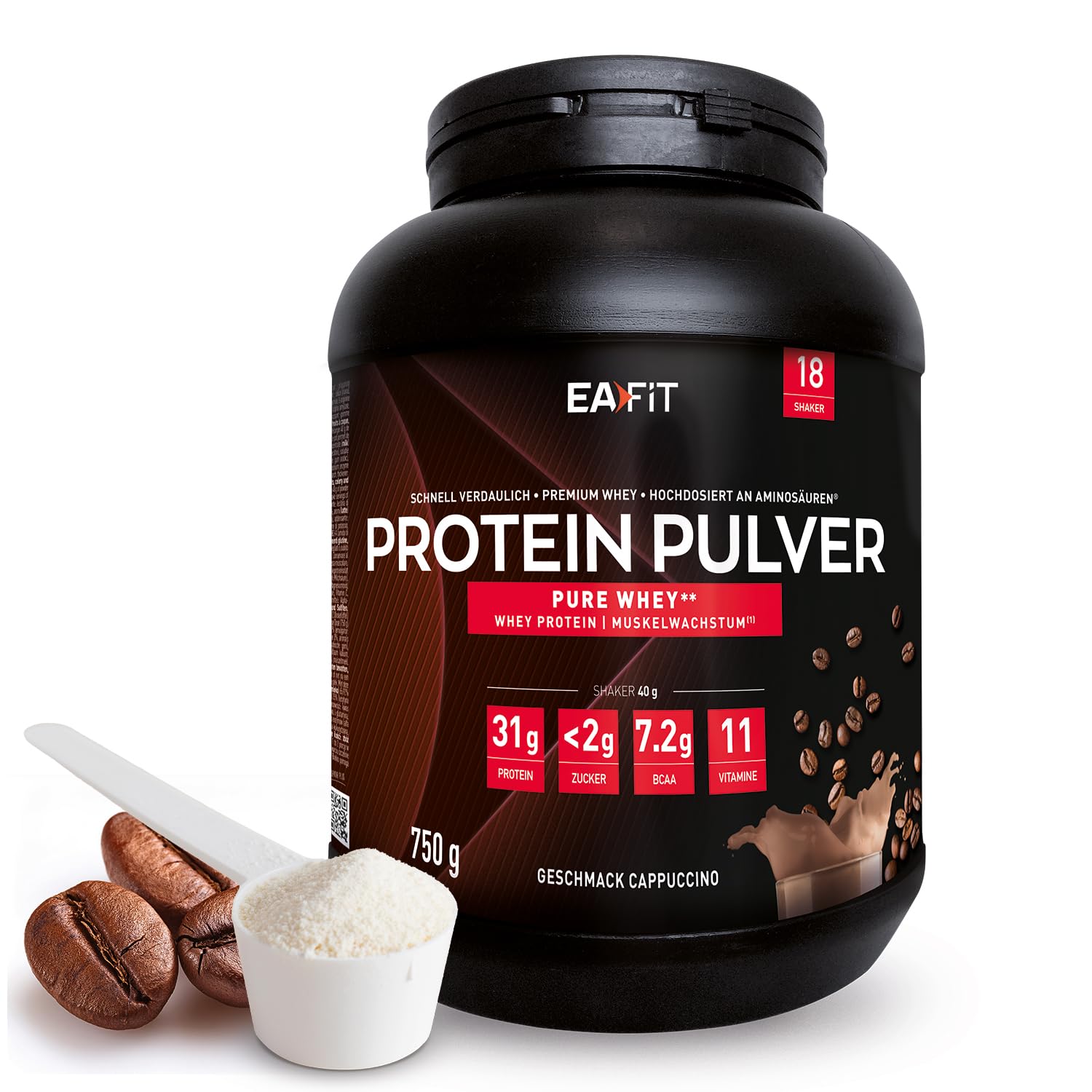 Protein Pulver Cappuccino 750g - Premium Eiweiss protein pulver für Muskelaufbau - Whey Protein Isolate - Protein Pulver mit Shaker Empfehlung - für Shaker Protein & Fitness - EAFIT