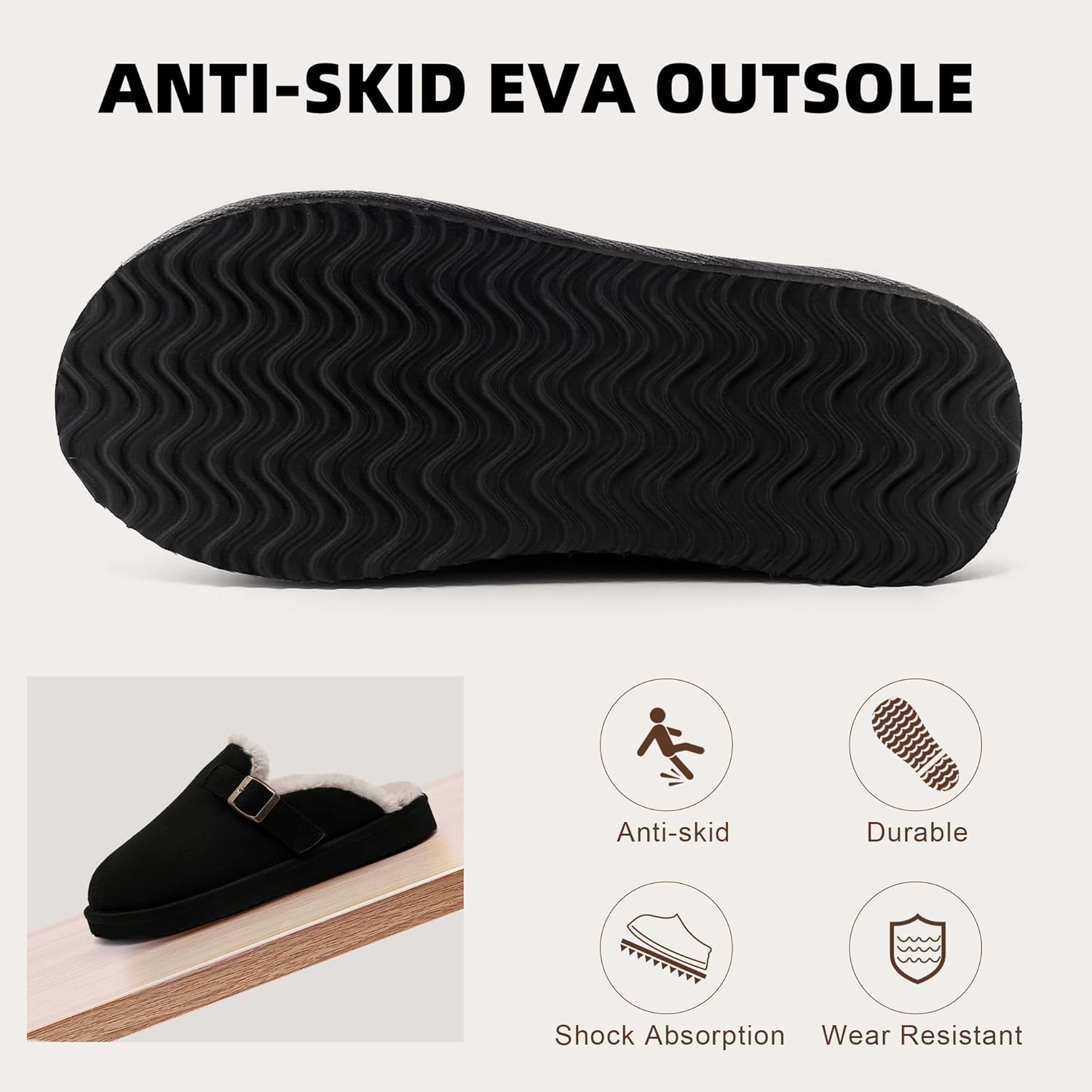 Women's Fuzzy Suede Slippers Faux Fur Memory Foam Scuff Slippers Warm Winter Slip-On House Shoes with Adjustable Buckle Indoor and Outdoor - Image 4