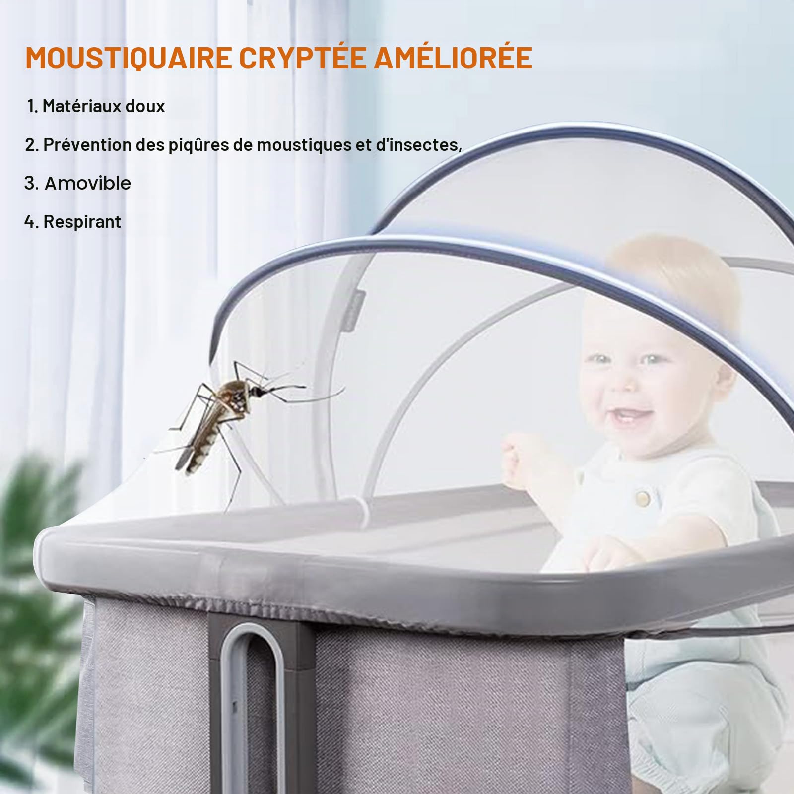 Moustiquaire Universelle pour Lit De Voyage, Bébé Près De Berceau, Fermeture Éclair Silencieuse, Accès Facile, Maille Fine pour Enfants, 100×55×55CM (Blanc)