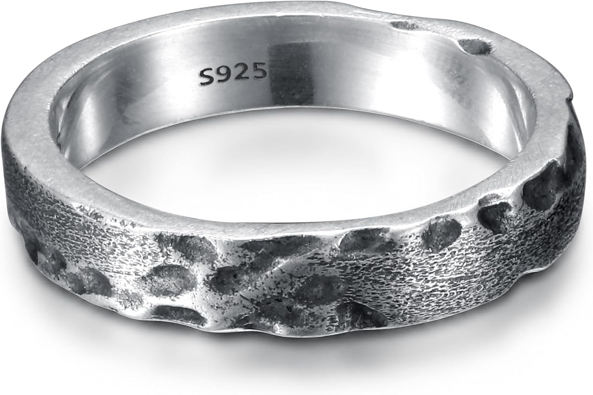 925 Sterling Silver Rings for Women Men Oxidized Silver Ring Non Tarnish Vintage Hammered Ring Unisex Wide Thumb Stackable Rings Unique Engagement Wedding Bands Size 6-12