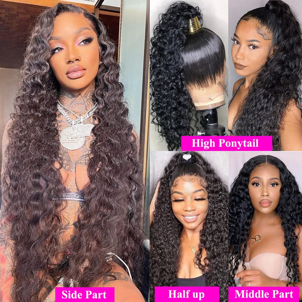 Deep Wave Human Hair Bundles （12 14 16 ）12A 100% Unprocessed Brazilian Virgin Human Hair Deep Curly Human Hair Weave 3 Bundles Extensions for Black Women Natural Color