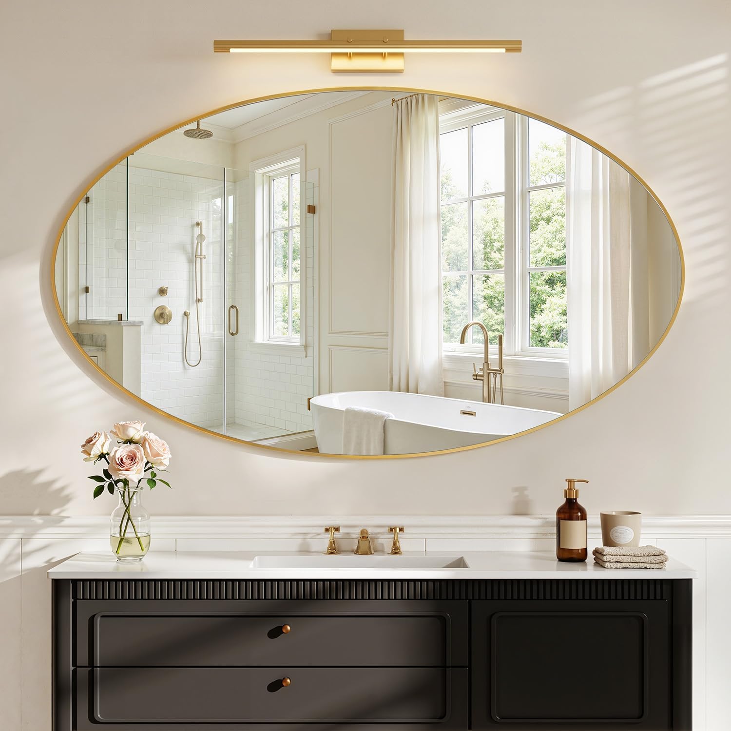 Koonmi Gold Oval Bathroom Mirror, 30"x48" Bathroom Vanity Mirror, Oval Mirror for Bedroom Living Room Entryway, Hangs Horizontal or Vertical