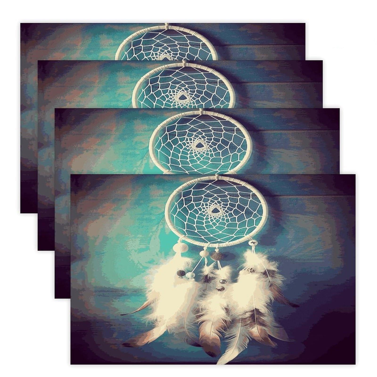 White Dream Catcher Feather_79253692 Placemats Wipeable Heat Resistant Table Mats Washable Flax Place Mats Elegant Cloth Non-Slip Placemat for Kitchen Dinning Party Table Decor 12 * 18 in