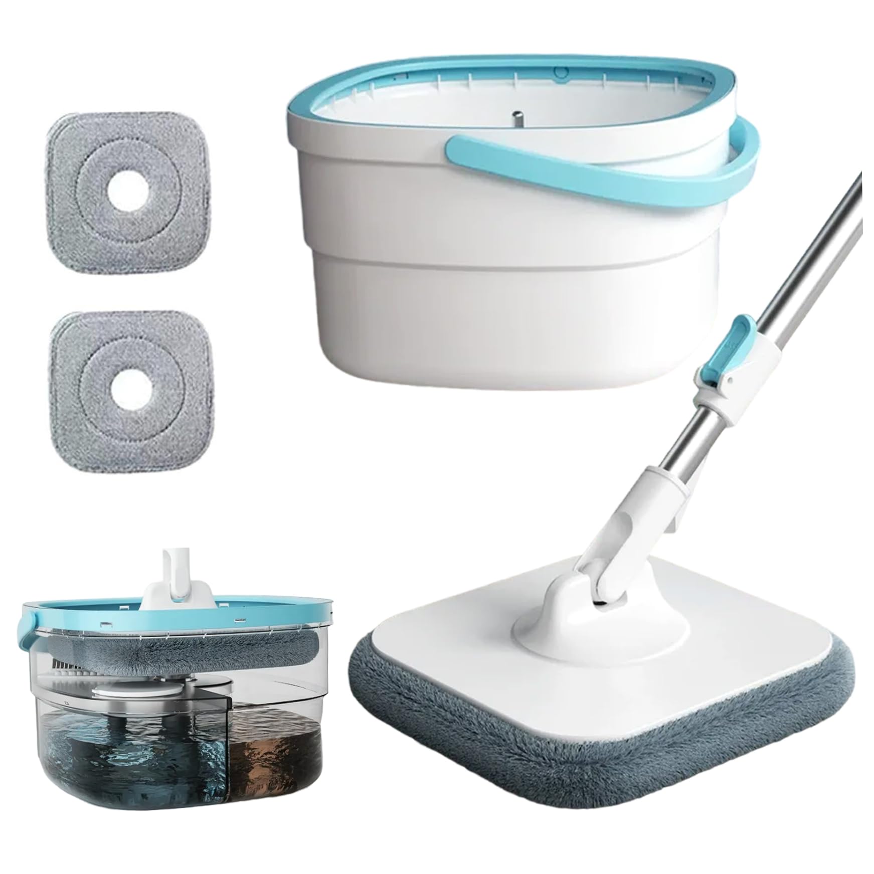 Mop y Cubo de Cubo con Wringer 360º Spin Mop and Buckets 2 recargas de Microfibra Altura Manija Ajustable Cocina húmeda y Seca Sistema de Limpieza de Pisos Accesorio