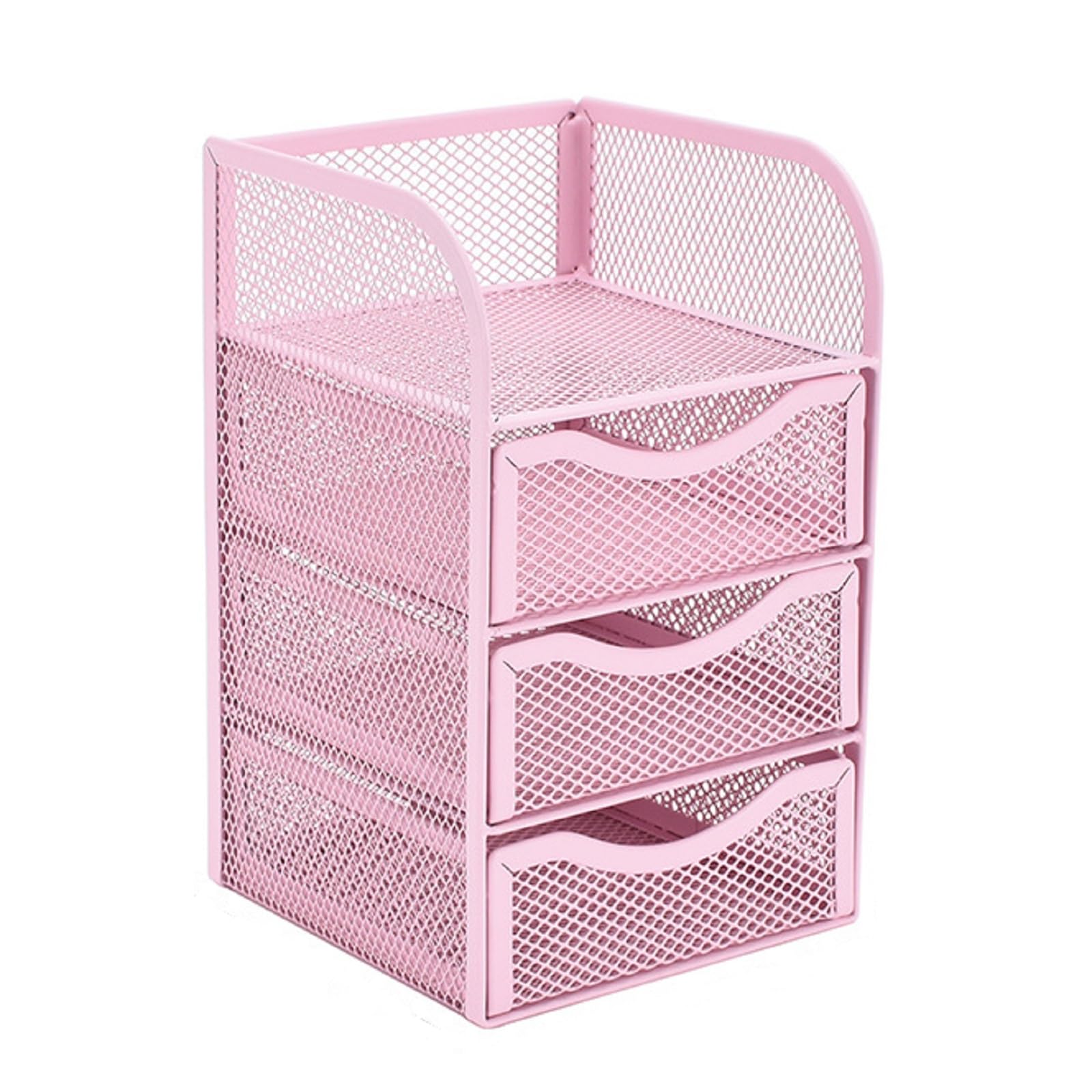 Organizer da scrivania, organizzatore in Metallo, organizzatore da scrivania a Maglia con 3 cassetti, cassetto per Forniture per Ufficio, organizzatore da scrivania Rosa