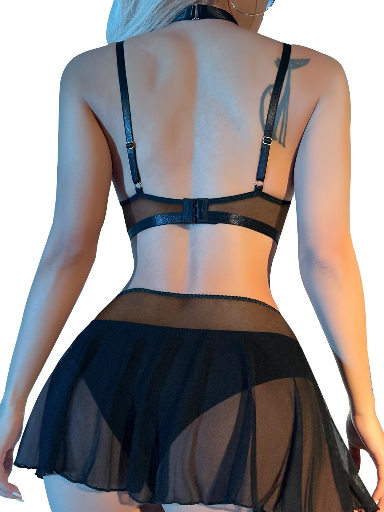 GXNRHG Seksowna pończocha kabaretki Chocker Strappy fiszbiny O-ring spódnica damska komplet bielizny 5 sztuk