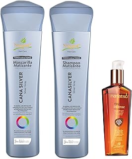 Pack Naissant Cana Silver + Elixir de Argán Nanatsú | Shampoo + Mascarilla Matizante (300mL c/u) + Elixir (120mL) | Neutraliza tonos amarillos | Realza el color de las canas.