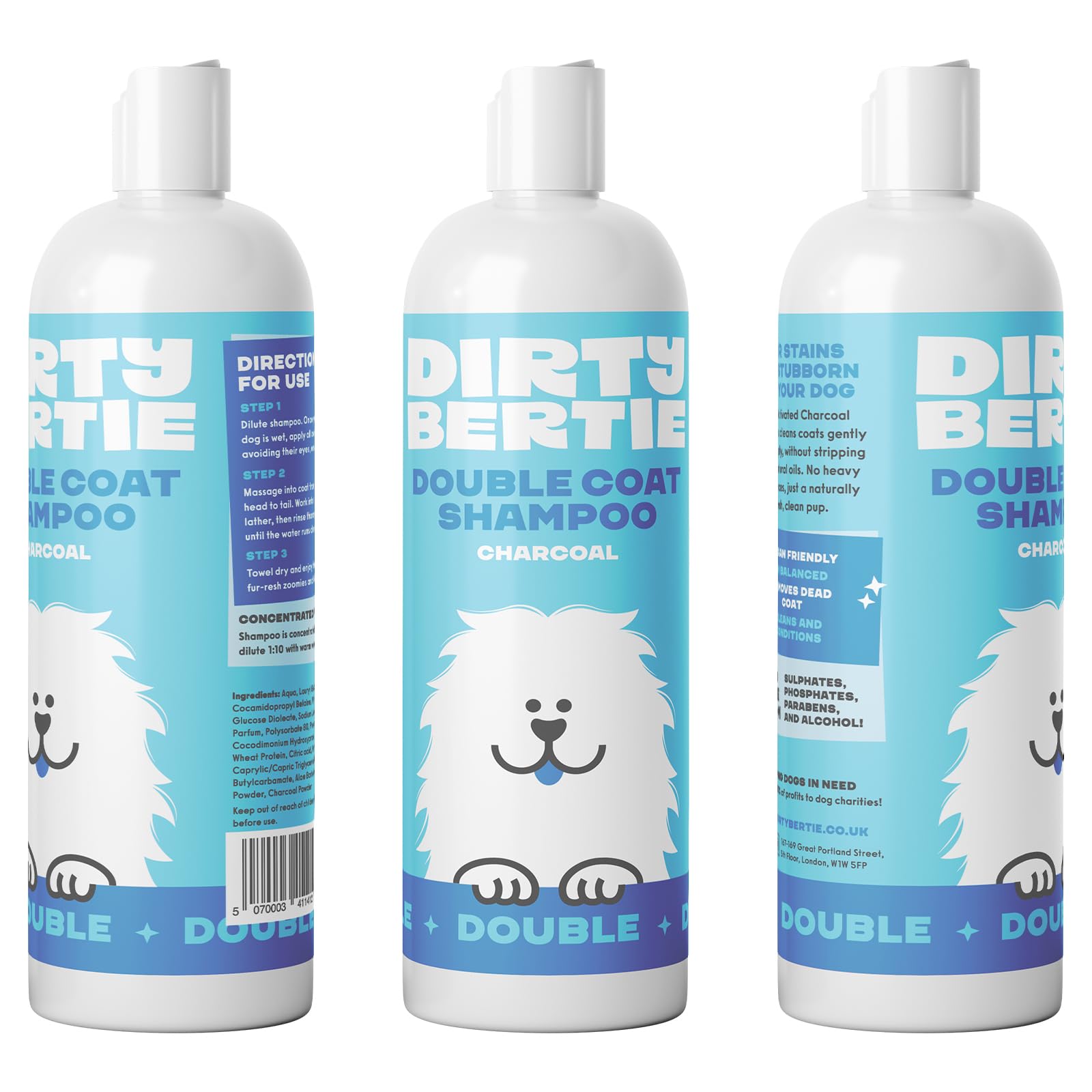 Dirty Bertie Double Coat Dog Shampoo with Activated Charcoal, Vegan Dog Grooming Shampoo for Labradors Golden Retrievers - Image 2