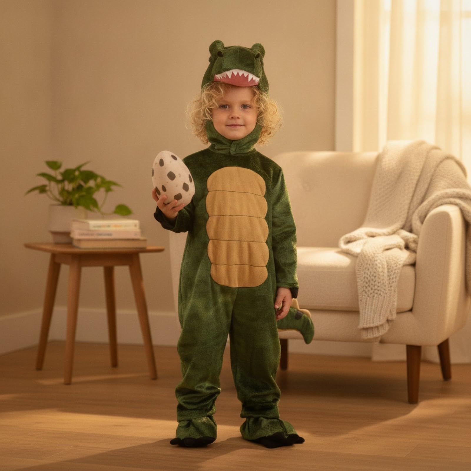 Tuta da Dinosauro Delicato sulla Pelle | Unisex, Costume da Dinosauro con Cappuccio, Morbido, per Halloween, Feste in Maschera, Bambine, Giallo, 140cm
