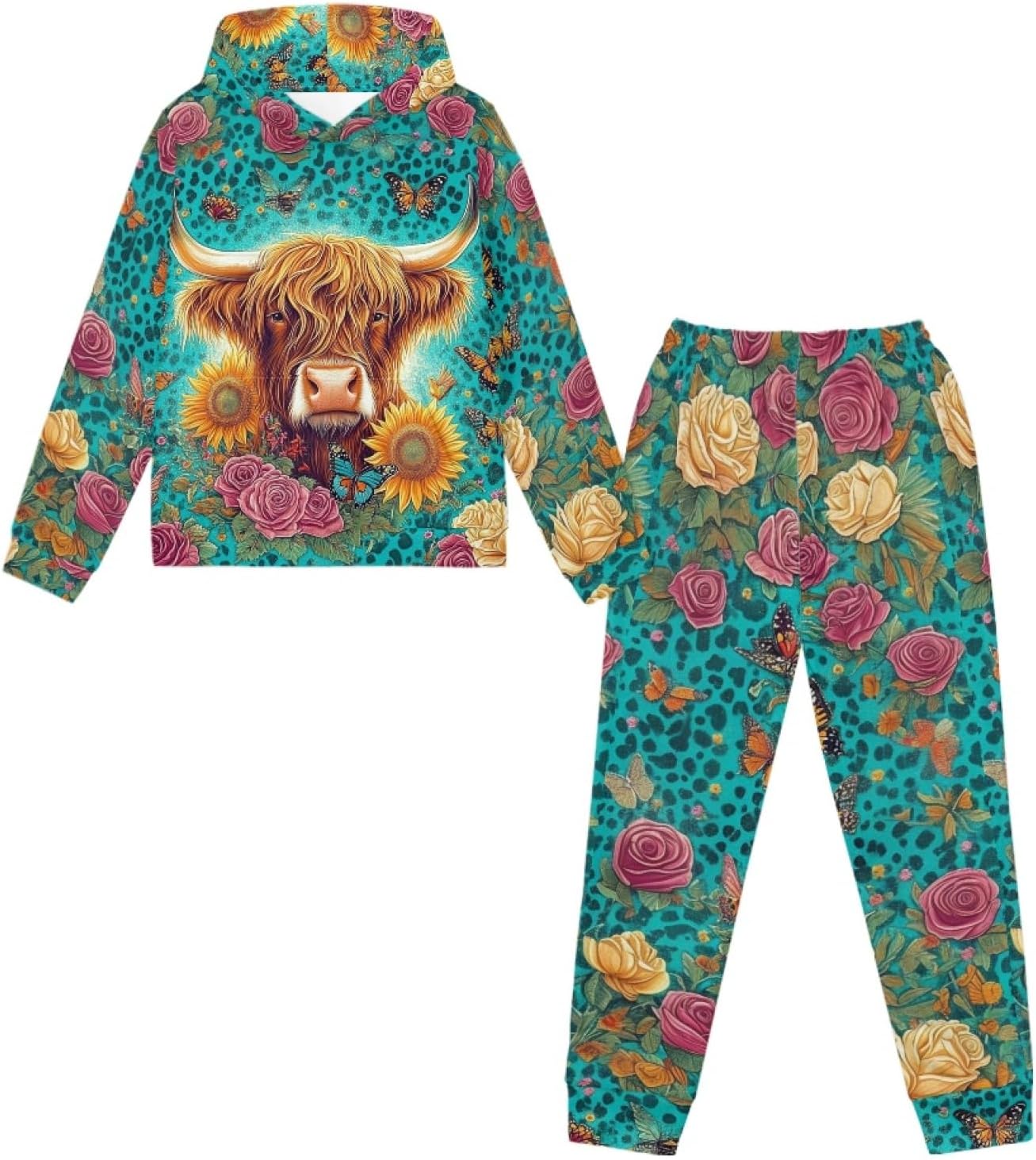 2 Pcs Hoodie Jogger Set for Girls 4-12 Long Sleeve Sweatsuit Set Lightweight Athletic Hoodie Sweatshirt Outfit