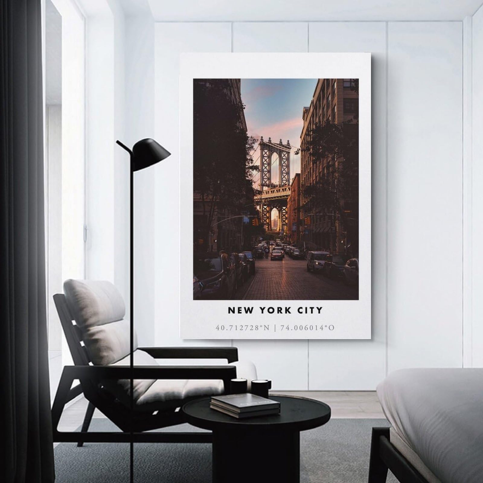 Junmoney Wall Art Print Manhattan Bridge Sunset, 08x12inch(20x30cm), for Contemporary Homes, Apartments Or Offices, An Easy Choice for New Home Styling