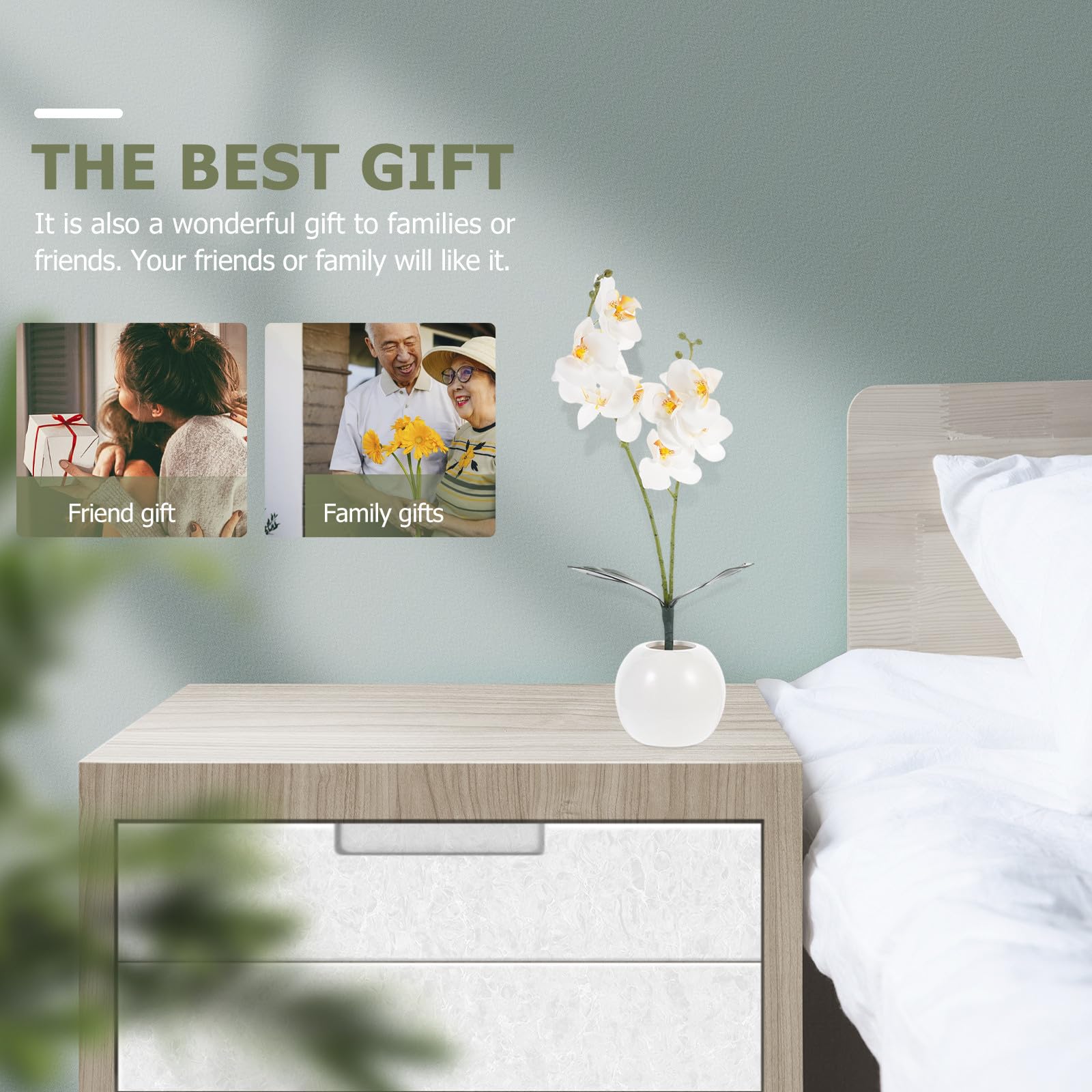 Fausse Orchidée Phalaenopsis en Pot Blanc Fleurs Artificielles en Soie, Décoration Intérieure Chic sans Arrosage ni Lumière pour Anniversaire ou Pendaison de Crémaillère