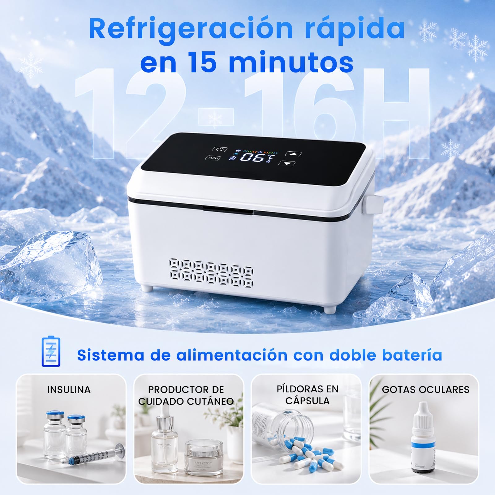 Nevera para Insulina, Nevera Medicamentos Portatil 2-8°C Alta Capacidad Estuche Refrigerador Bolsa para Diabéticos Enfriador Eléctrico de Insulina con USB para Viajes Largos Diarios