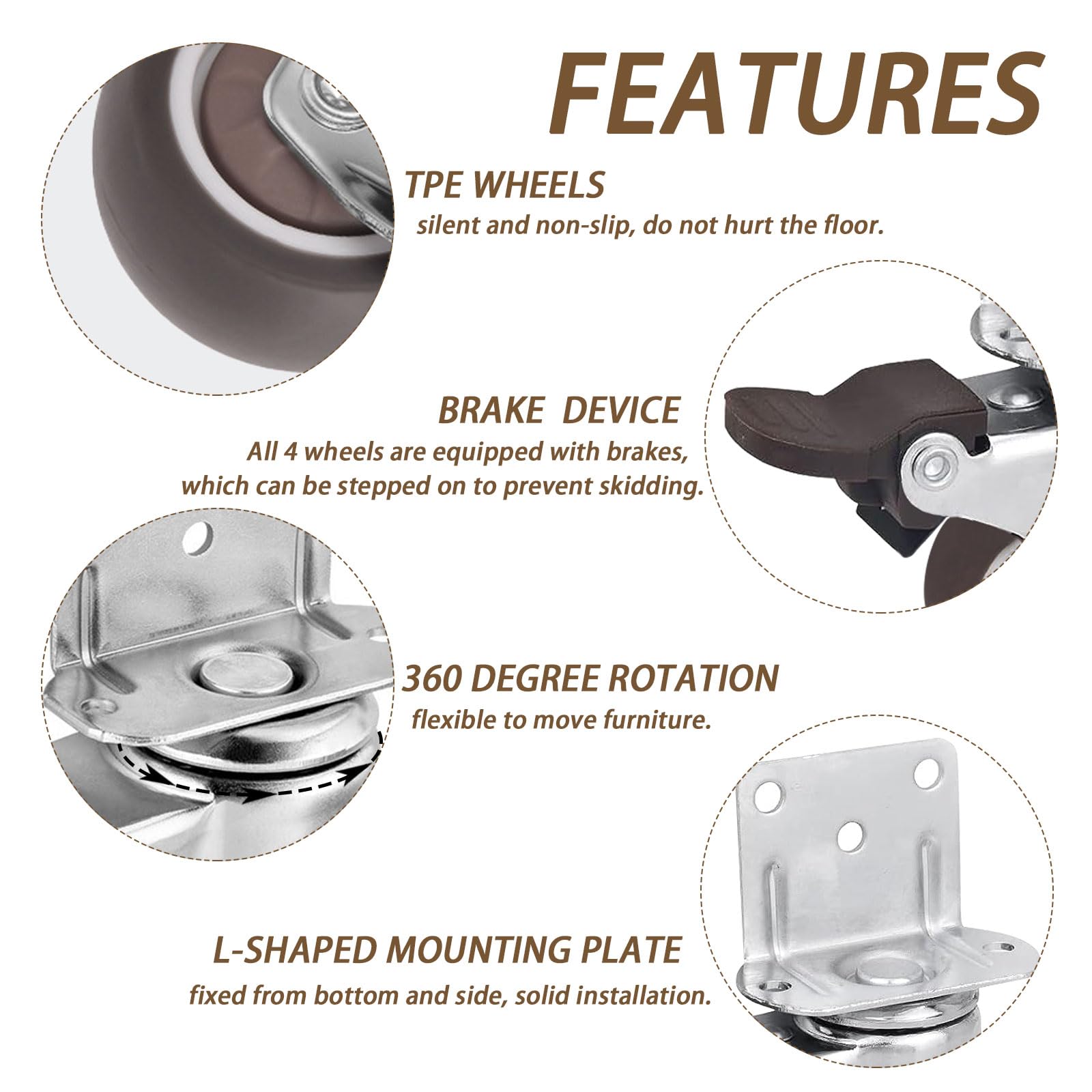 Rotelle Per Mobili Con Freno - 4 Pezzi, 25mm, Piastra A L, Portata 45kg, Per Piccoli Mobili - Foto 4