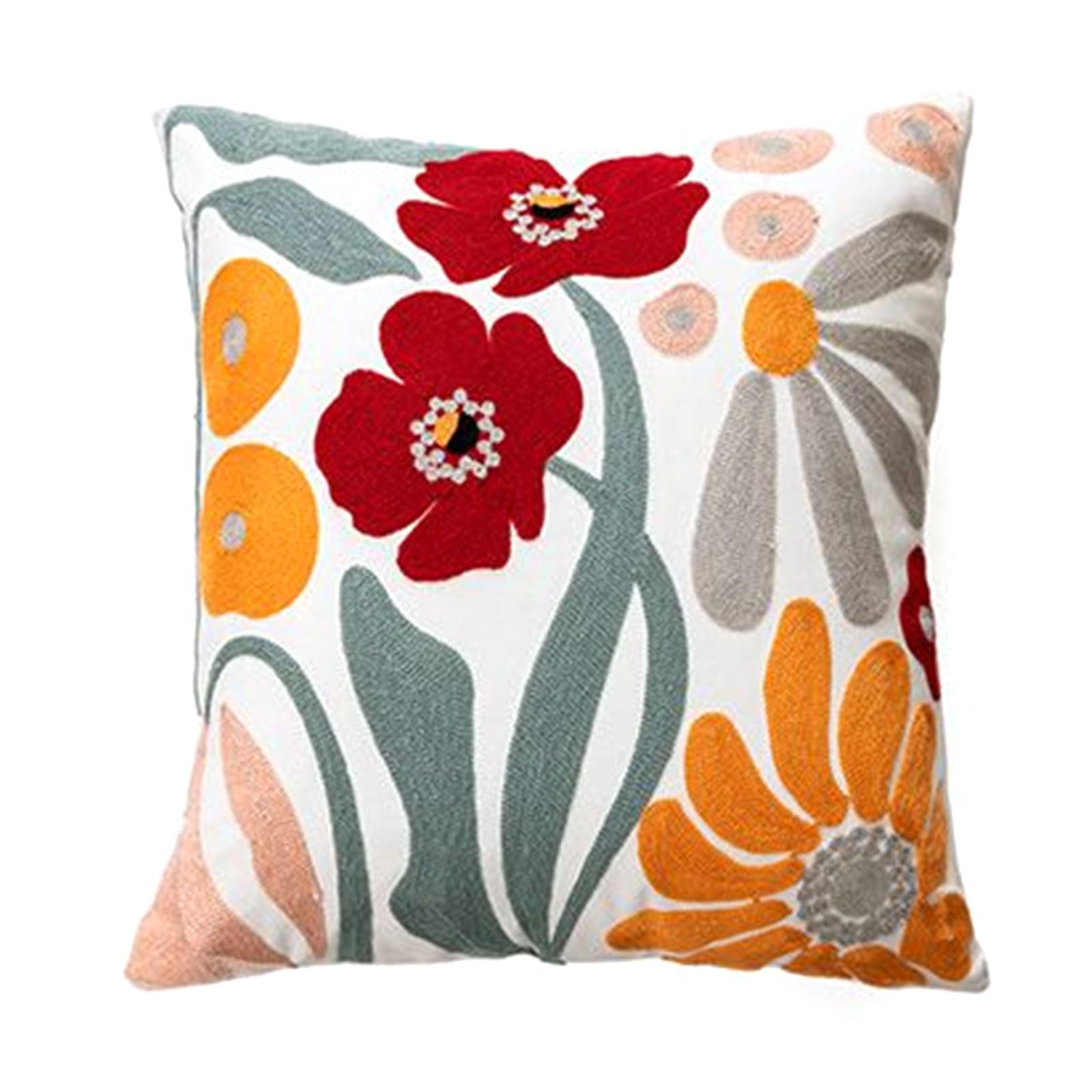 Iwoma I Woma Flower Towel Embroidered Throw Pillow Cover 18"X 18" Floral Cushion Cases For Sofa Couch Bedroom Decoration