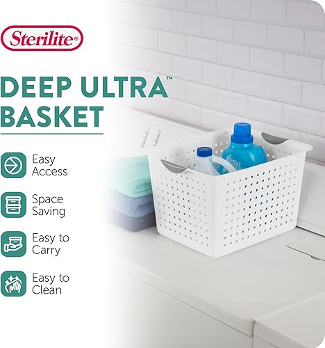 Miniatura 2 de Sterilite Deep Ultra - Cesta organizadora de armario, armarios, despensa, estantería y encimera, contenedor abierto, blanco, paquete de 18 unidades