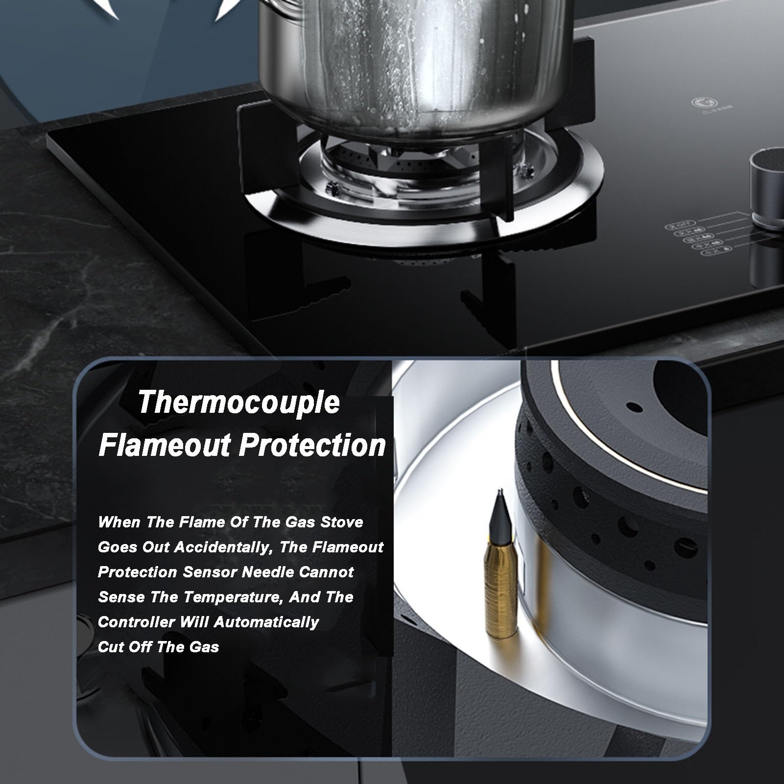 Cocina De Gas De 2 Fuegos, 4,5/5,2 KW, Agarradera De Hierro Fundido Con Protección Contra Llamas, Cocina Independiente De Cristal Negro.(NG)