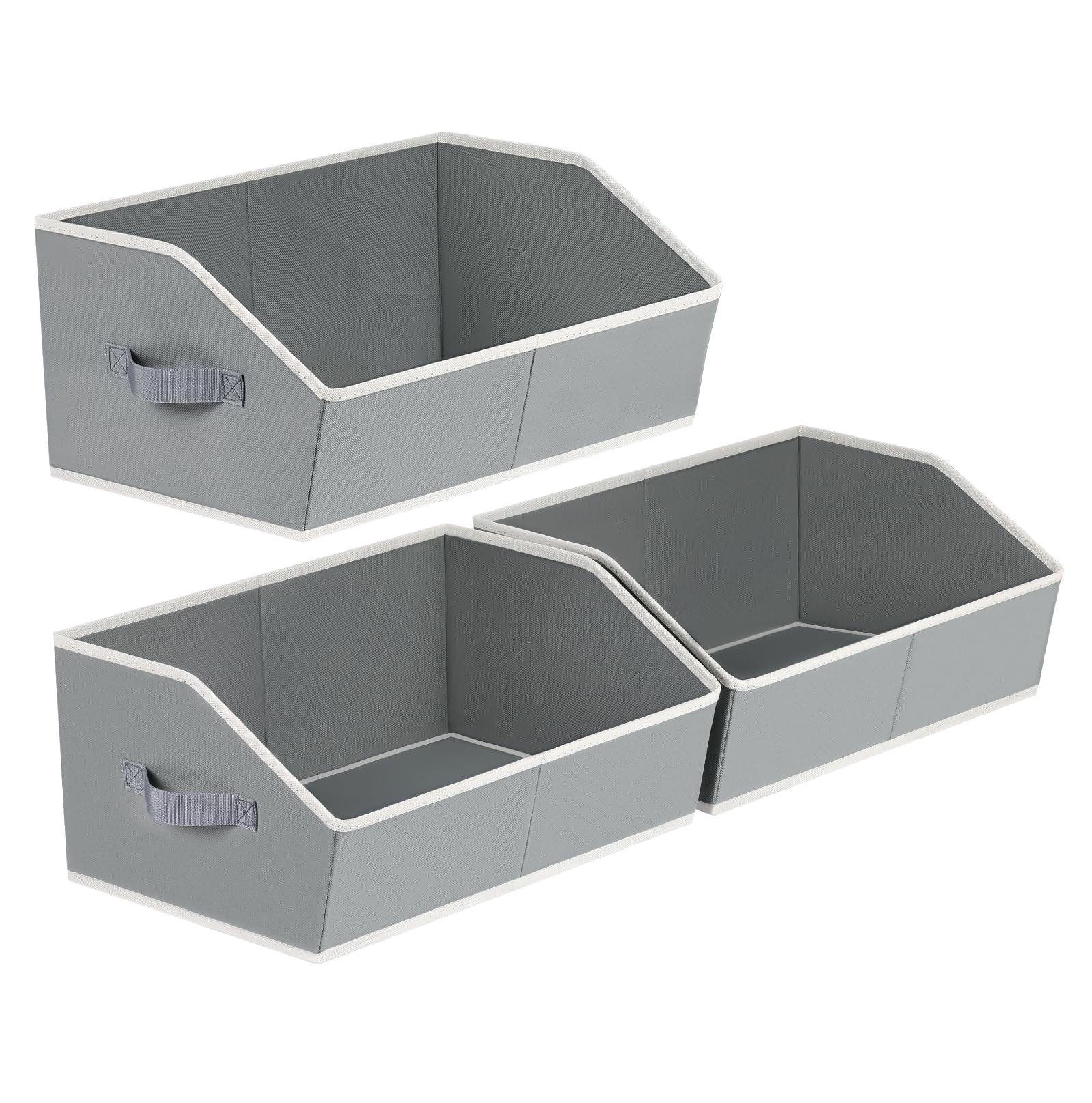 Homsorout Trapezoid Closet Shelf Organizer - Large Baskets for Organizing, Fabric Storage Cubes for Shelves, Storag Organizers Bins for Clothes, Blankets, 3 Pack, Grey