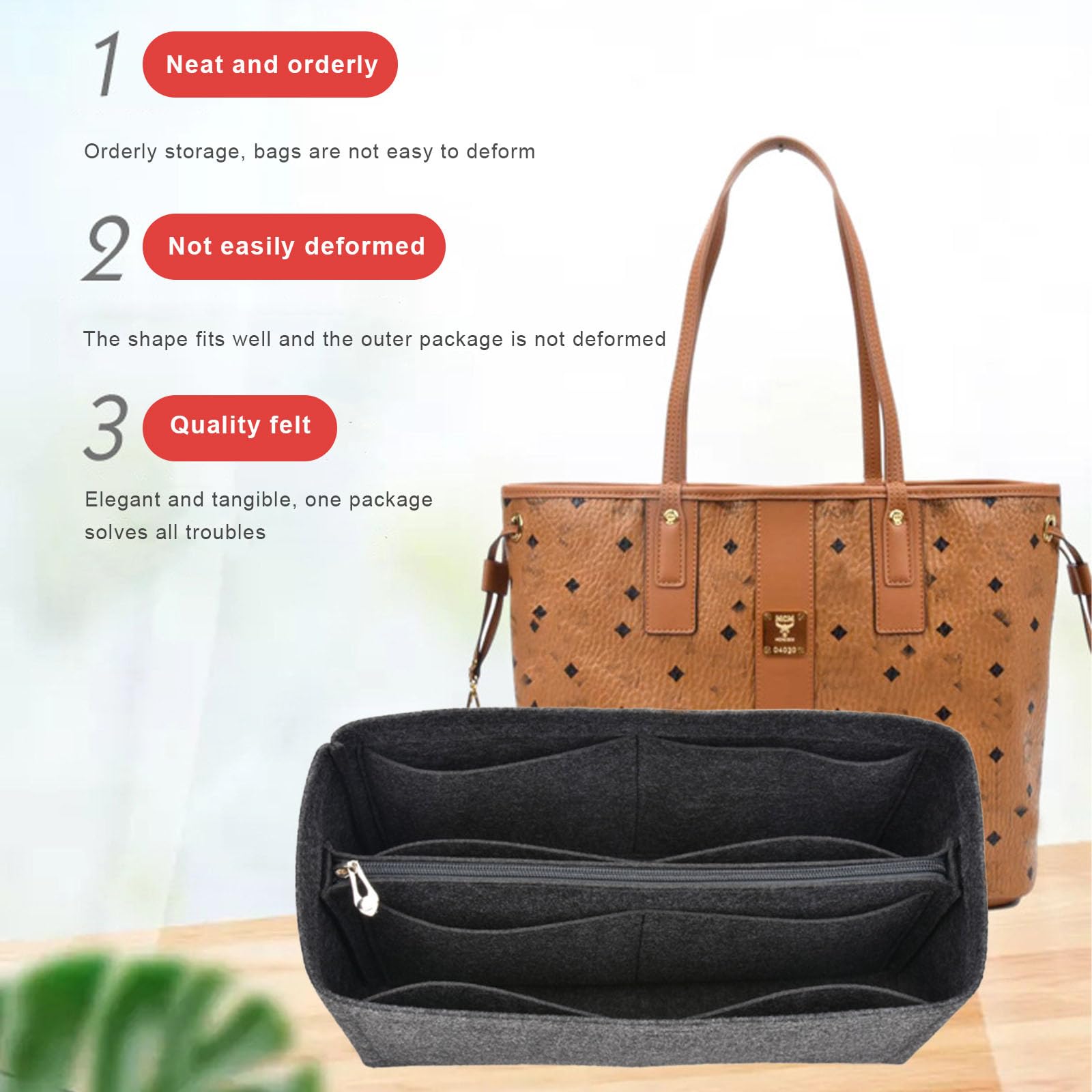 Lckaey Bolsa organizadora de fieltro para bolsa pequeña 3020, color negro y gris