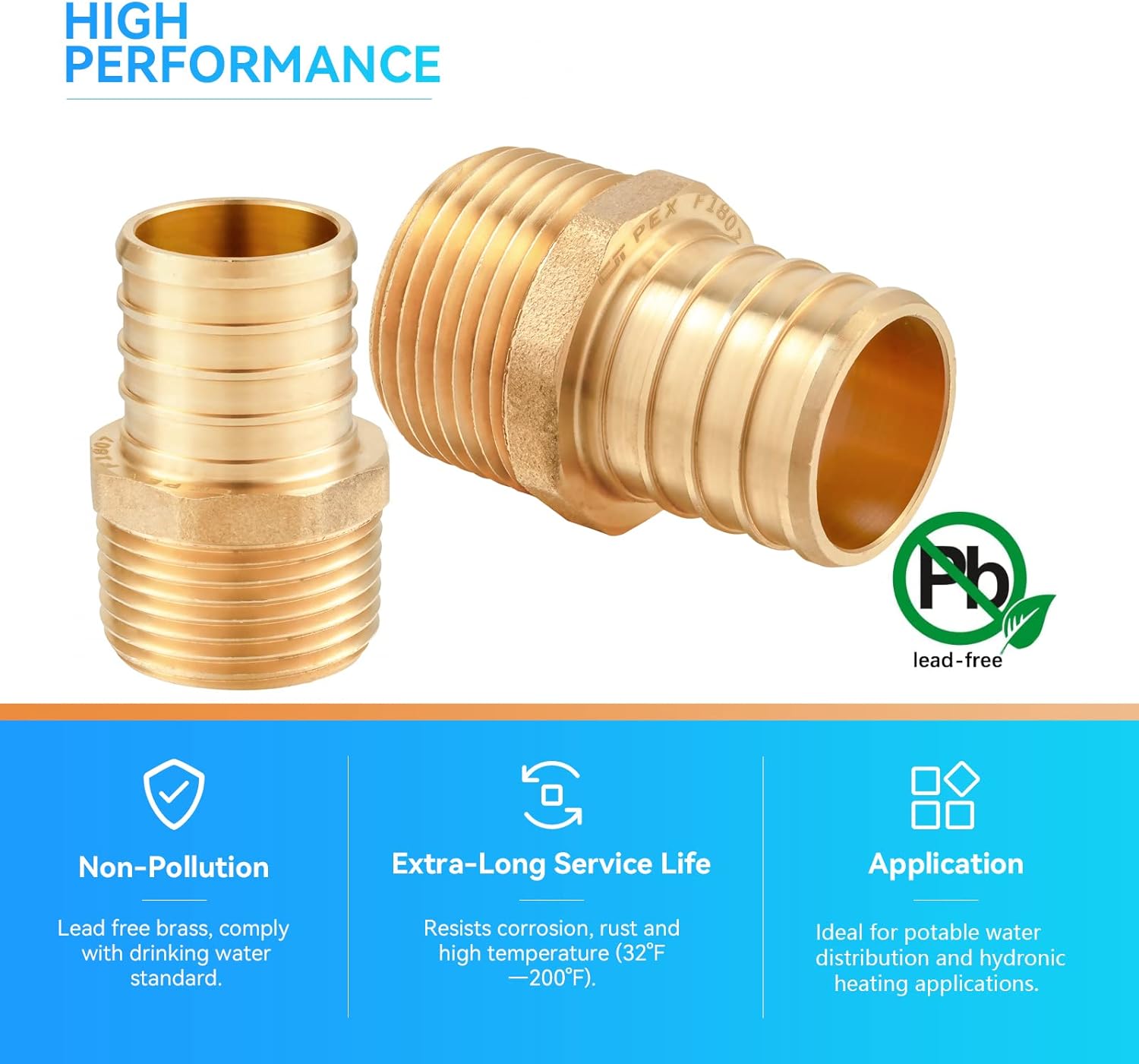 1" PEX Crimp Fittings - Brass NPT Adapter, Pack of 5, 1" x 1" Pex Fitting for Pipes in Plumbing(PEX1807278-5Pack)