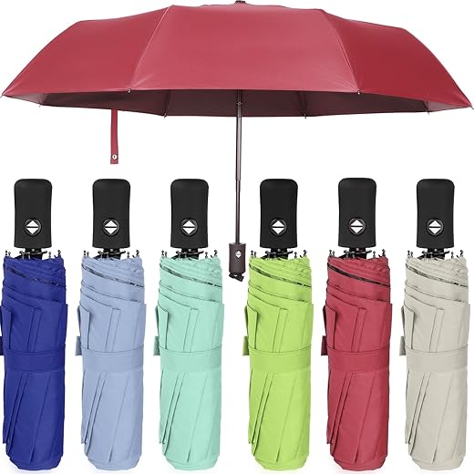 Jexine 6 Pcs Travel Compact Umbrella Automatic Open Close Windproof Small Light Backpack Purse Car Portable Collapsible Umbrella for Rain, Men Women