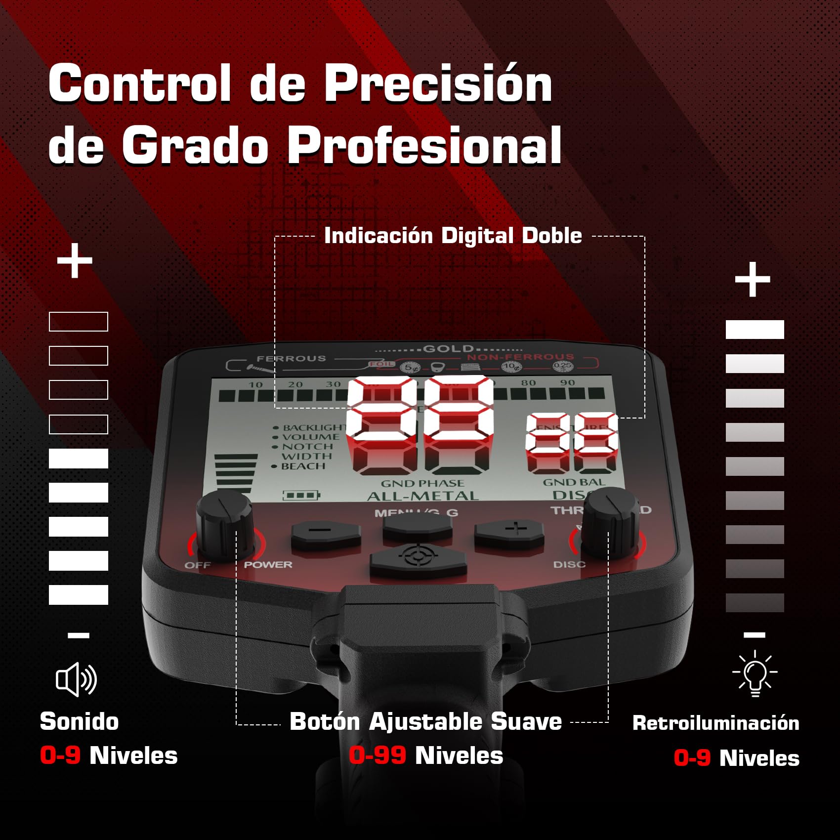 DR.ÖTEK Detector de Metales Profesional de Alta precisión e Innovador Detector de Metales con nivelación de Suelo, 5 Modos, Bobina Doble D Impermeable de 12 Pulgadas, Detector de Oro para Caza en la