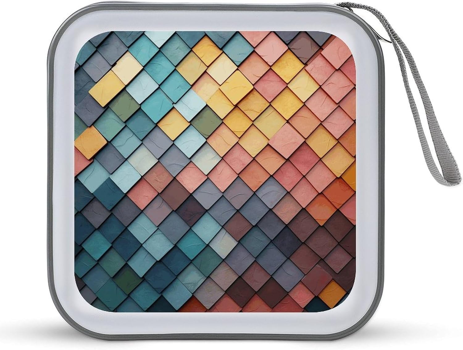 Colorful Tiles Texture Pattern CD Case 40 Capacity Hard Plastic DVD Case Portable Zipper CD Case Holder Disc Cases Storage Binder Large Storage Disc Wallet Bag for Car Home Office Travel