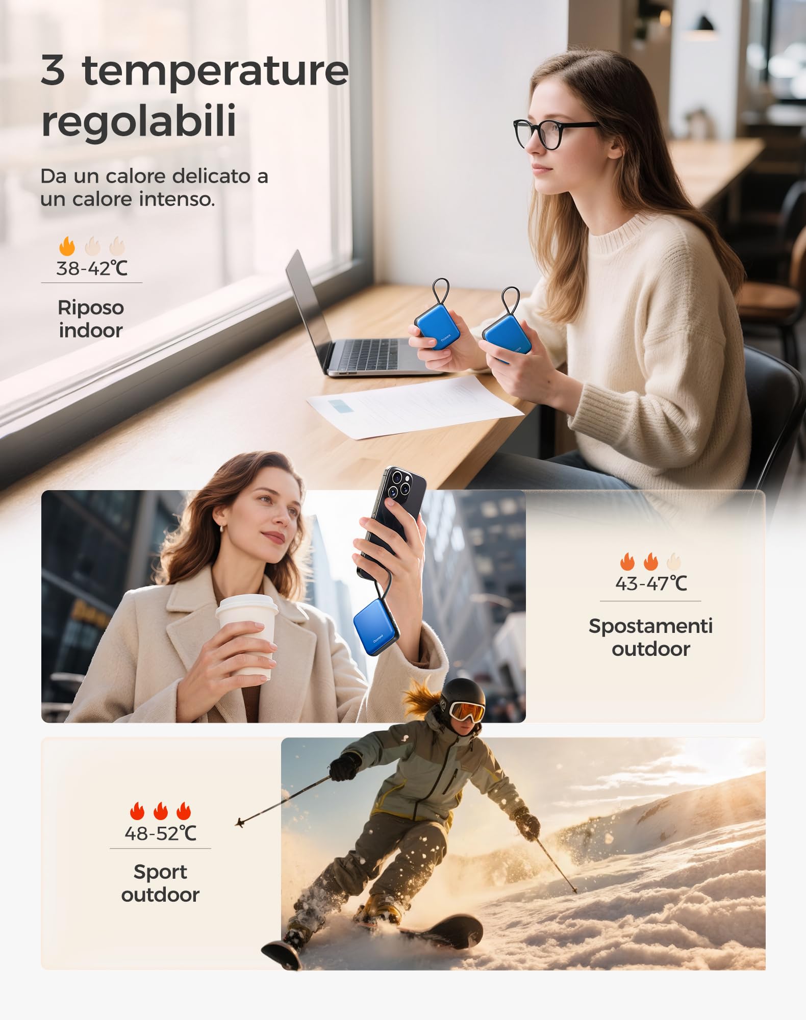 OCOOPA UT5 Nano Scaldamani Elettrico Confezione da due, Tre Livelli di Riscaldamento, Scaldamani Ricaricabile Portatile Scalda mani Tascabili, Regali, Essenziali per il Freddo Invernale in Esterni