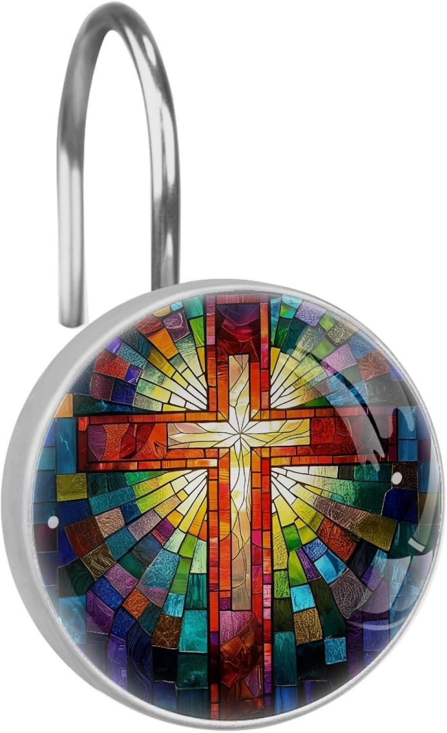 Colored Glass Cross Shower Curtain Hooks, Crystal Glass Rust Resistant Shower Curtain Rings for Bathroom Shower Rod, Decorative Shower Hooks Shower Curtain Hanger Rings Roller