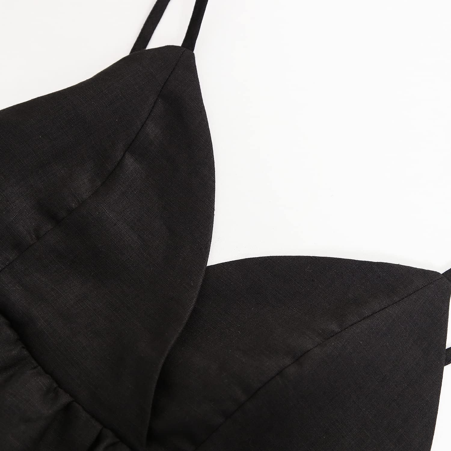 Amazhiyu Womens Pure Linen Cami Crop Top Deep V Neck Ruffle Sleeveless Spaghetti Strap Tank Tops - Image 3