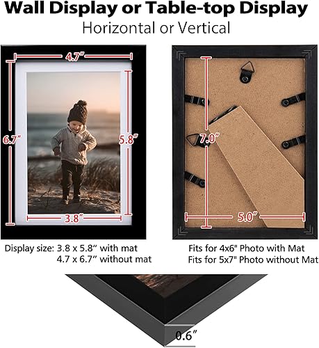 Miniatura 7 de KINLINK - Juego de 6 marcos de fotos negros de 5 x 7 pulgadas, marcos de fotos de madera con paspartú de 4 x 6 con plexiglás para 4 x 6 con paspartú