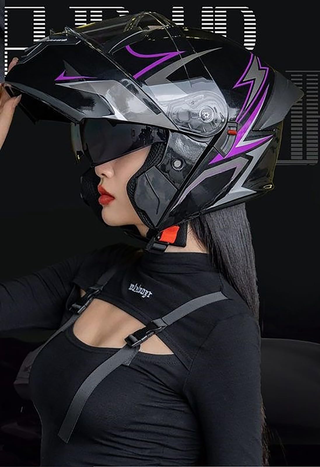 Kask szczękowy do motocykla, integralny kask motocyklowy, do sportów wyścigowych, sportowych, turystycznych, dla dorosłych, z podwójnym wizjerem, uniseks, C (54-61 cm)