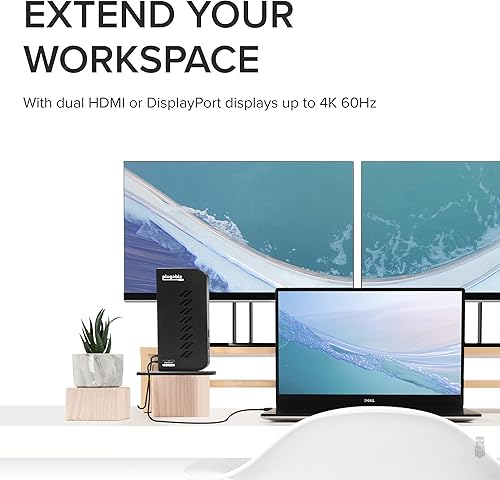Miniatura 2 de Plugable Estación de acoplamiento dual DisplayPort y HDMI - Dock USB 3.0 y USB-C para portátil para monitores duales, DisplayLink, Mac (controlador