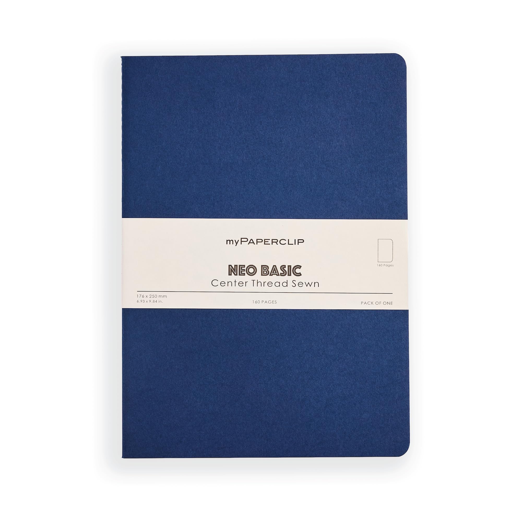myPAPERCLIP NeoBasic B5 Plain Notebook | 160 Pages, 80 GSM, 250 GSM Soft Cover, B5 (6.93 x 9.84 in) | Blue