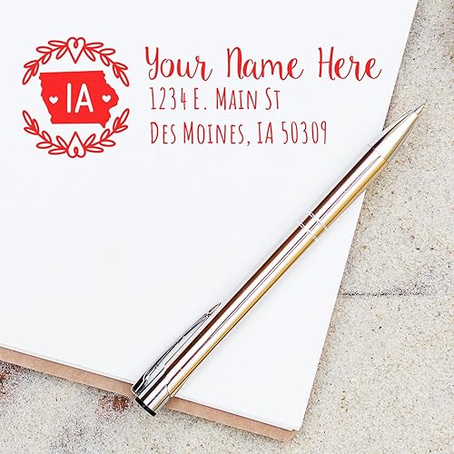 Miniatura 152 de State Love - Sello de dirección autoentintado para Texas, caja rosa, púrpura o negra, impresiones limpias y nítidas, diseño rectangular, tamaño 7/8