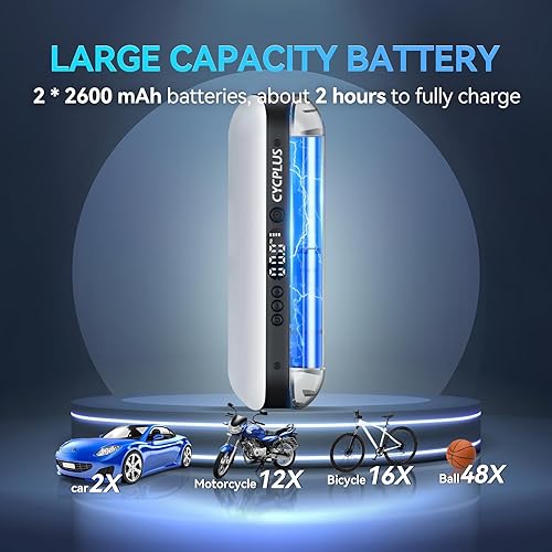 Miniatura 3 de CYCPLUS Electric Air Compressor Portable Bicycle Pump Car Tire Inflator, Max 150 PSI, Auto Shut-Off Air Pump with Presta and Schrader Valves for All