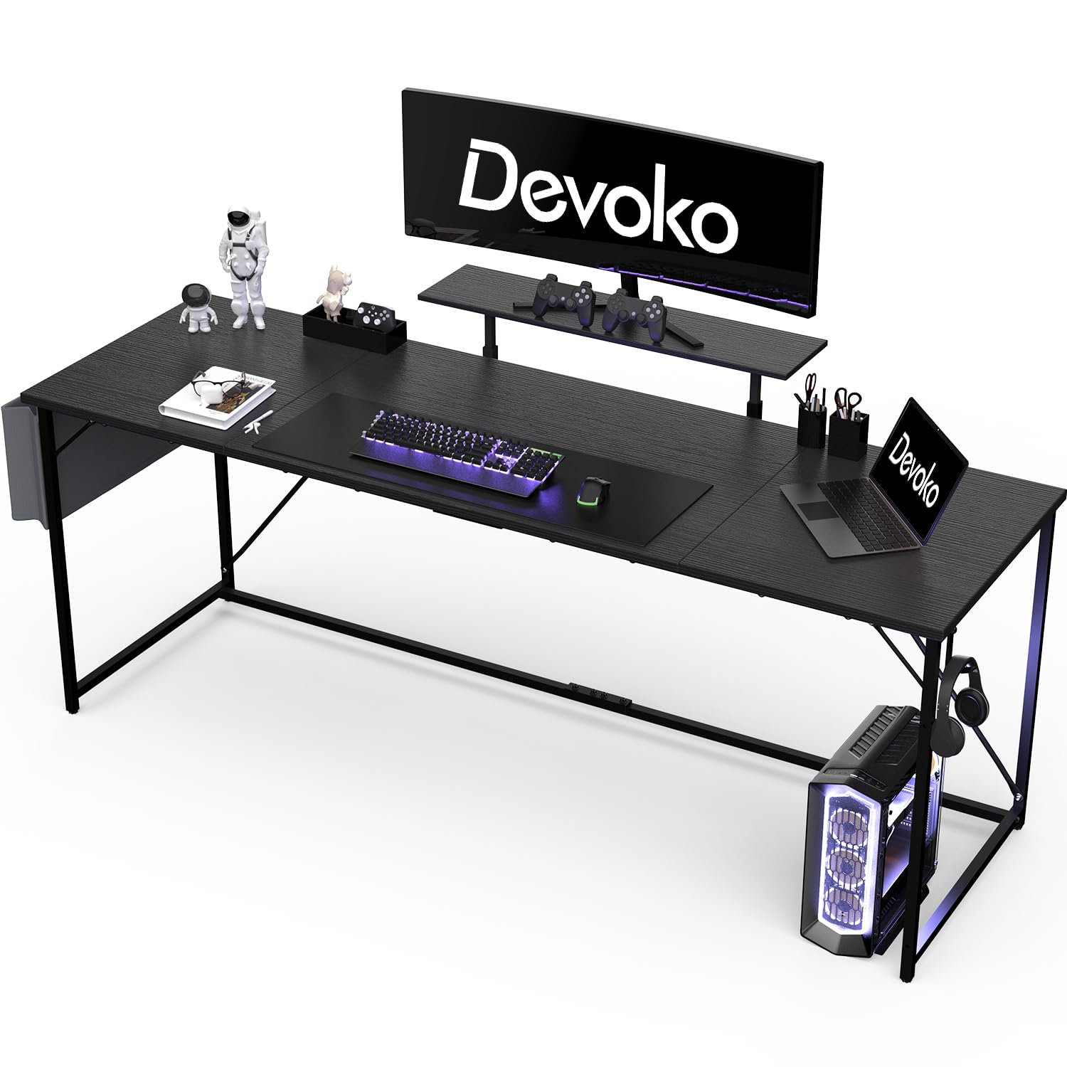 Devoko Scrivania per Computer, Scrivania PC da Ufficio, Scrivania salvaspazio per Studio, Scrivania da Lavoro con Ripiani per Monitor, Struttura in Metallo 160 x 50 x 75, Nero