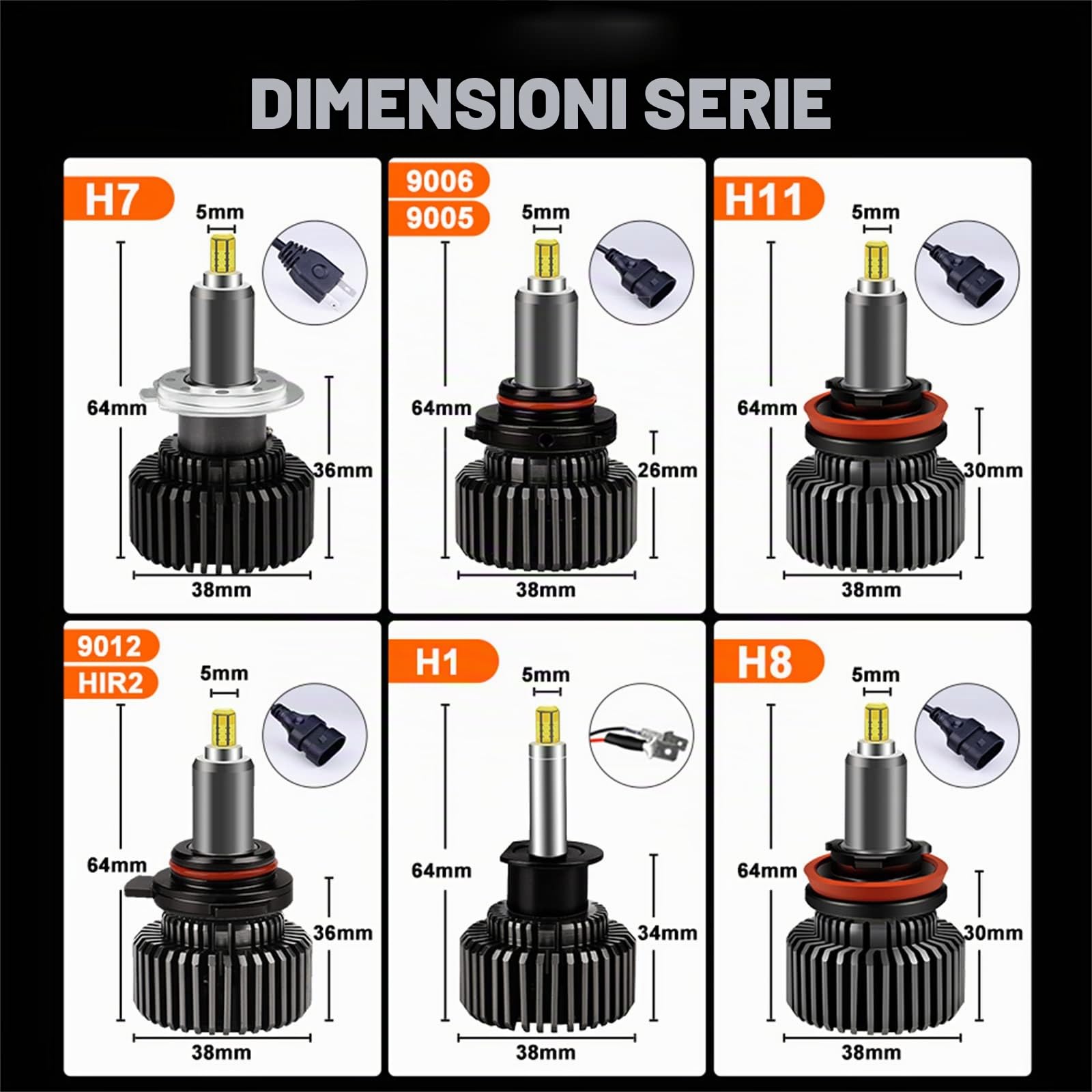 Lampadine Per Fari A LED, 360 Gradi Otto Lati Illuminano 100W 30000 Lumen Kit Di Conversione Per Fari A LED Super Luminosi 6000K Bianco Freddo IP68 Impermeabile, Confezione Da 2,H7