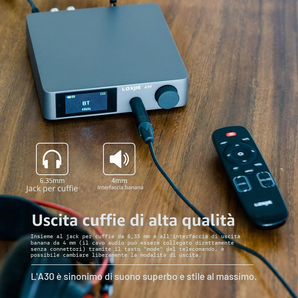LOXJIE A30 MA12070 Desktop Stereo Audio DAC e HiFi Amplificatore per cuffie Supporto APTX NJW1194 Bluetooth 5.0 con telecomando