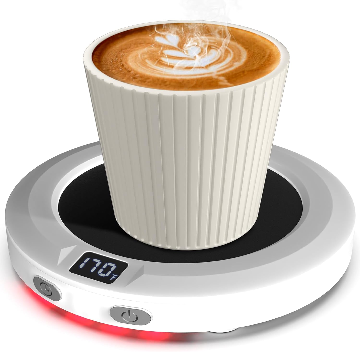 Mug Warmer, 30W Coffee Cup Warmer With 3 Temp Setting & Ambient Light, 2-12 Timer Smart Plate for Desk, Beverage, Coffee, Tea, Milk, Candle