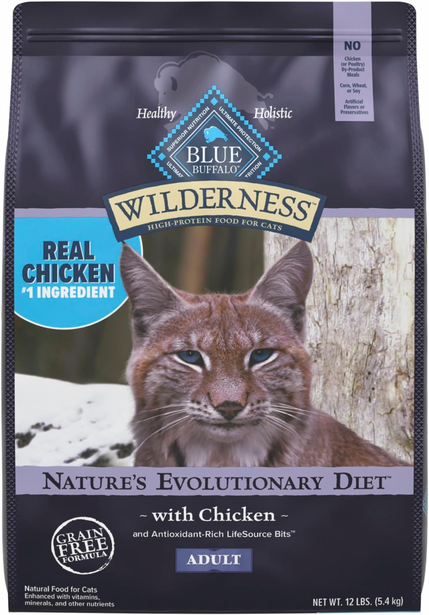 Wilderness Natural Adult Dry Cat Food, High-Protein and Grain-Free Diet, Supports Healthy Muscle Development and a Healthy Immune System, Chicken, 12-lb. Bag